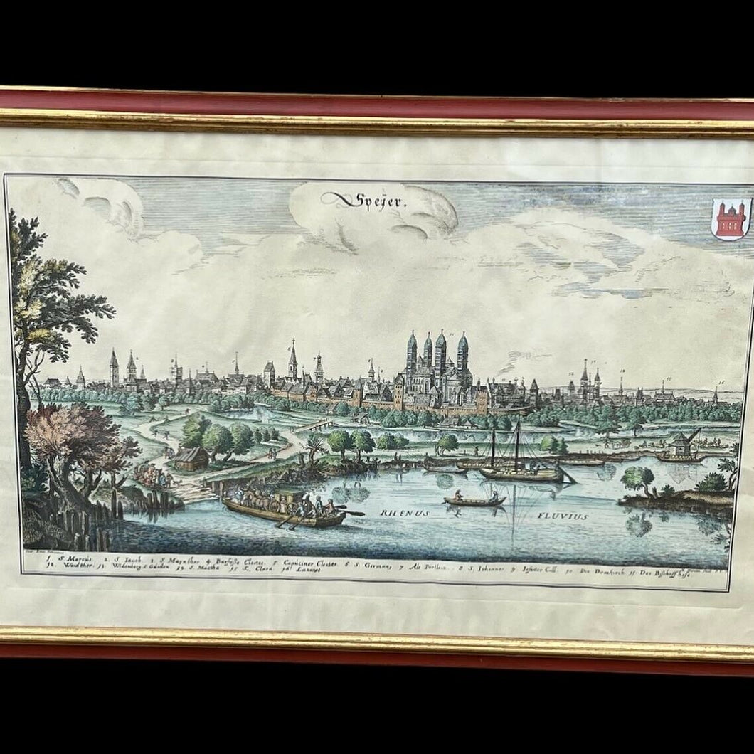 Antique Coloured Engraving By Conrad Buno Delineaut Of German Towns