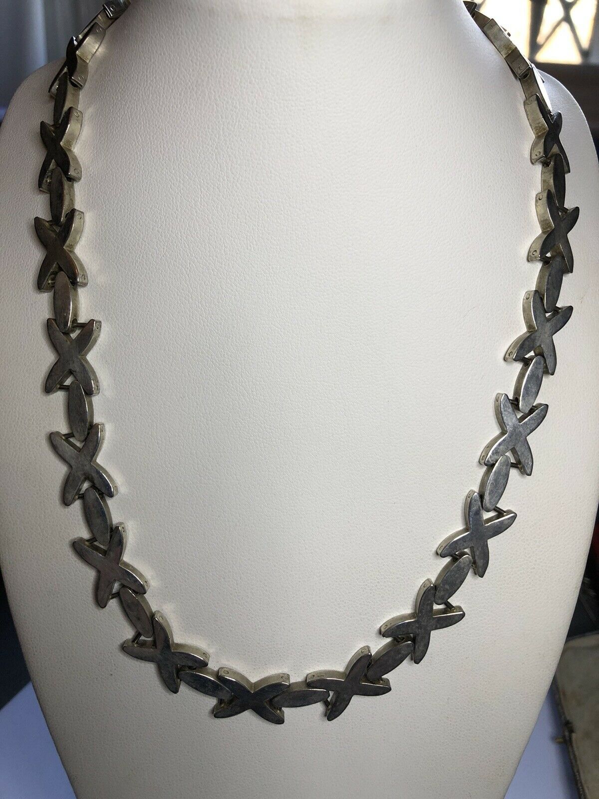 Vintage Silver Tone Modernist Crosses Necklace