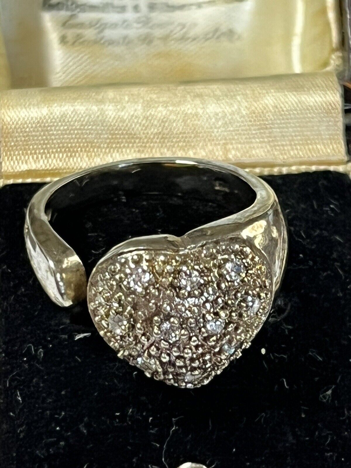 Vintage Sterling Silver Diamanté Heart Ring