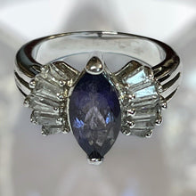 Vintage Silver Tone Purple Clear Stone Ring Size L