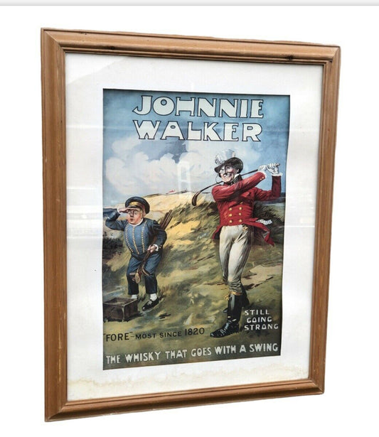 Large Old Framed Johnnie Walker Whisky Advertising Print