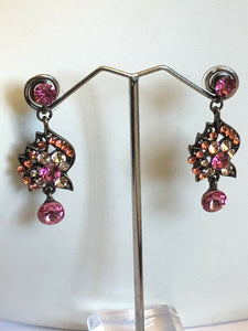 Vintage Multicoloured Pinks Diamanté Drop Earrings