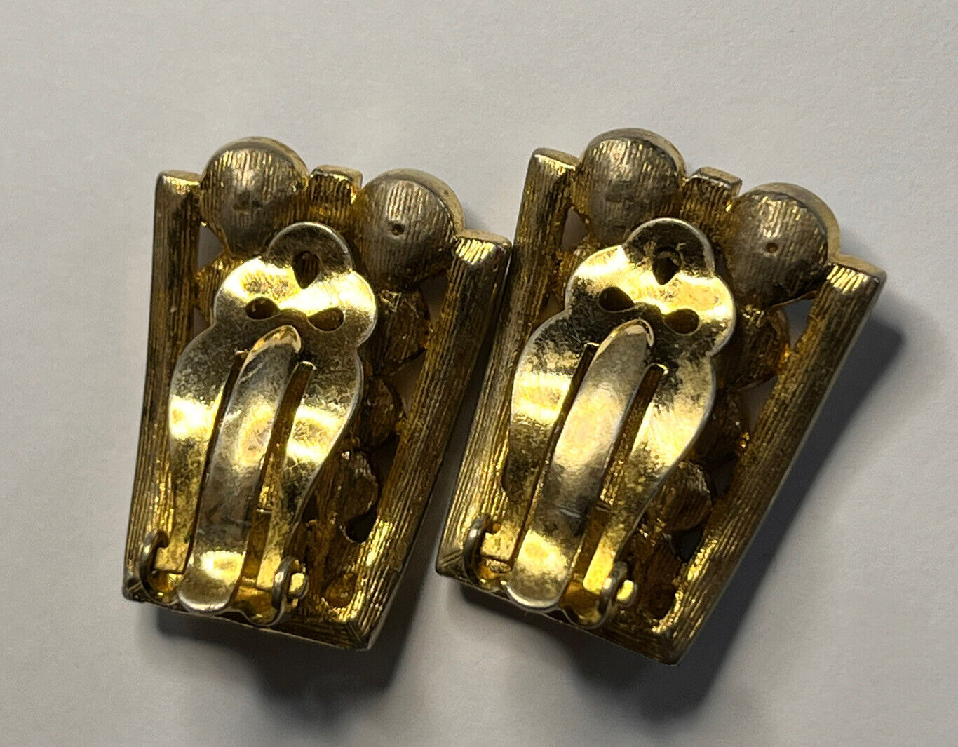 Vintage Gold Tone Blue Clear Diamanté Clip On Earrings