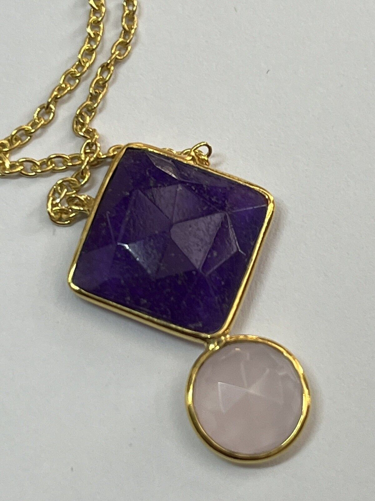 18k Gold Vermeil Amethyst Rose Quartz Necklace