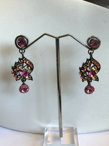Vintage Multicoloured Pinks Diamanté Drop Earrings