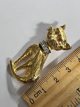 Vintage Gold Tone Cat Diamanté Brooch