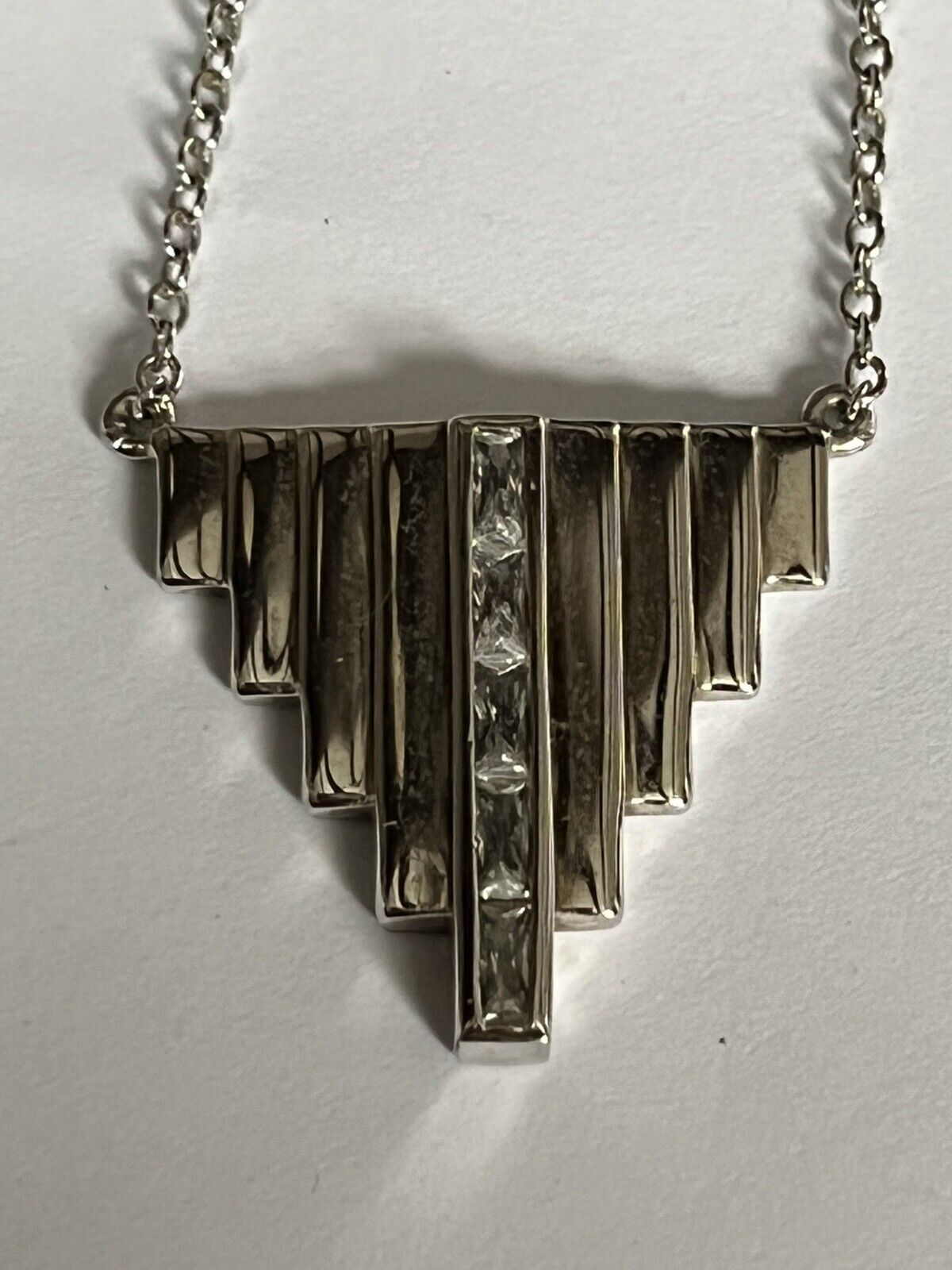 Vintage Silver Tone Diamanté Deco Style Necklace