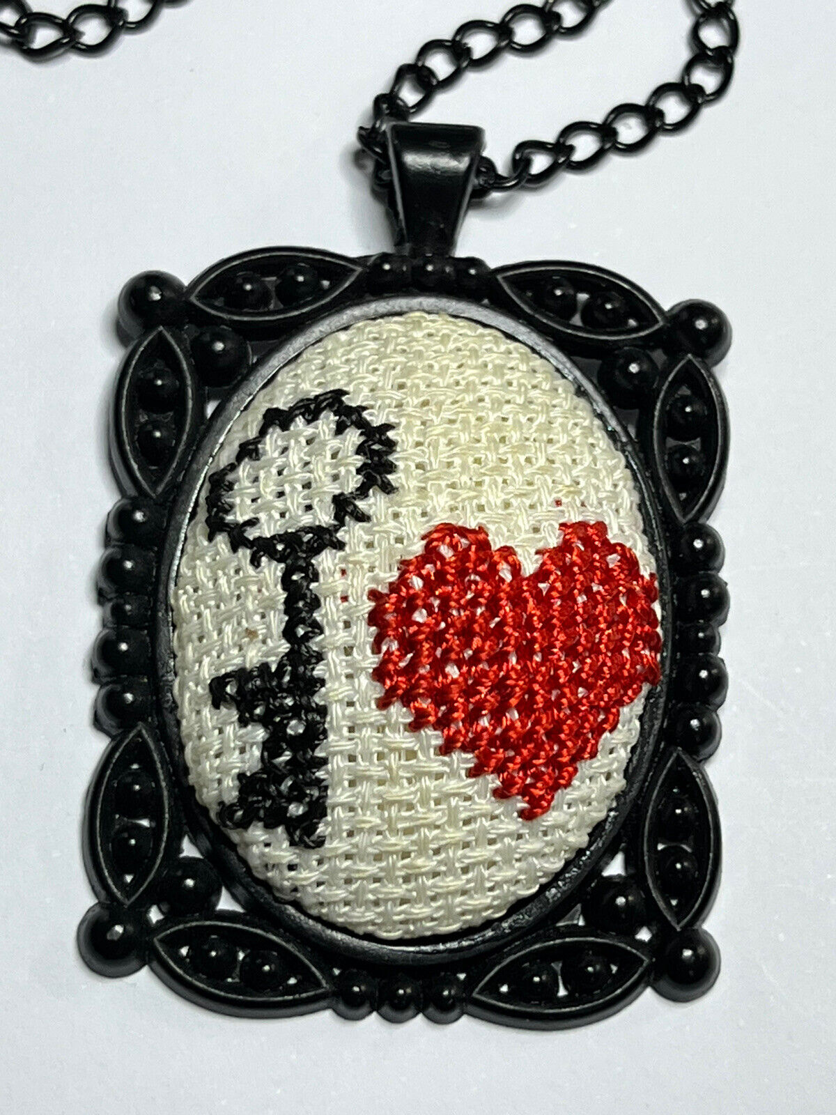 Vintage Black Tone Key Love Embroidered Black Tone Necklace