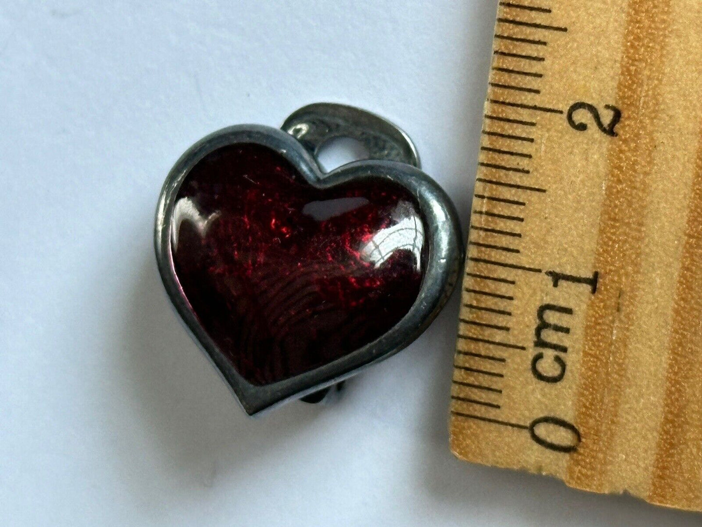 Vintage Red Enamel Heart Clip On Earrings