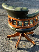 Captains Chair, Green Leather Buttoned Back  Swivel Desk Chair