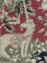 Antique fire screen with tapestry, fully height  adjustable