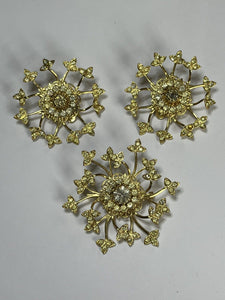 Vintage Gold Tone Paste Snowflake Flower Clip On Earring Brooch Set