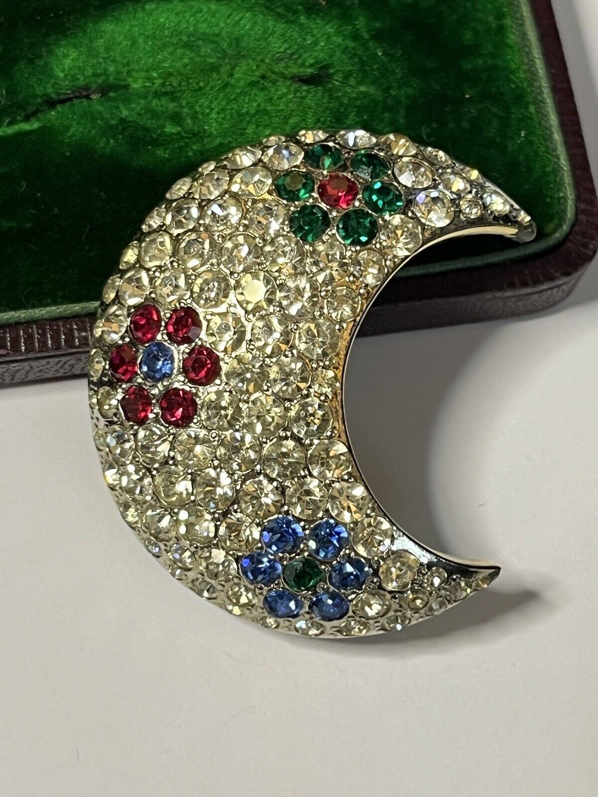 Vintage Half Moon Diamanté Made In Italy Brooch