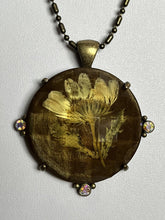 Vintage Dried Flower Thistle Diamanté Faceted Pendant Necklace