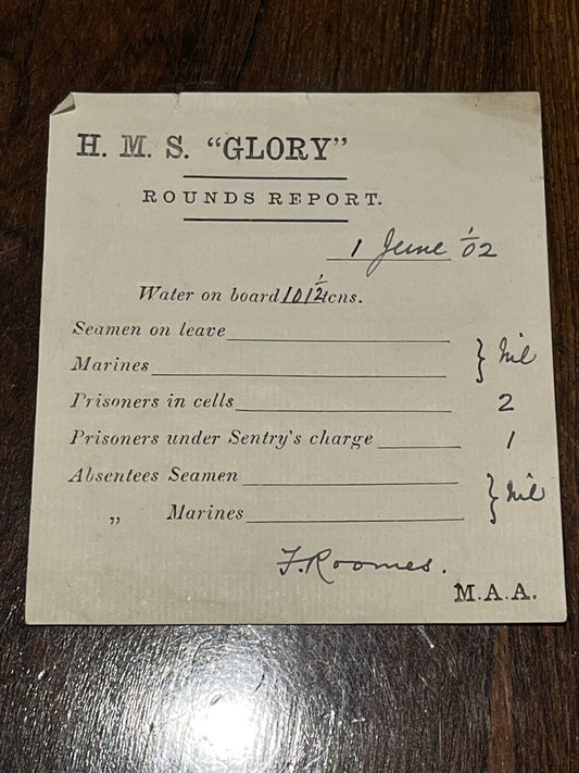 HMS Glory Original Ships Log Rounds Report
