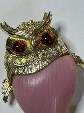 Vintage Gold Tone Pink Red Statement Owl Brooch