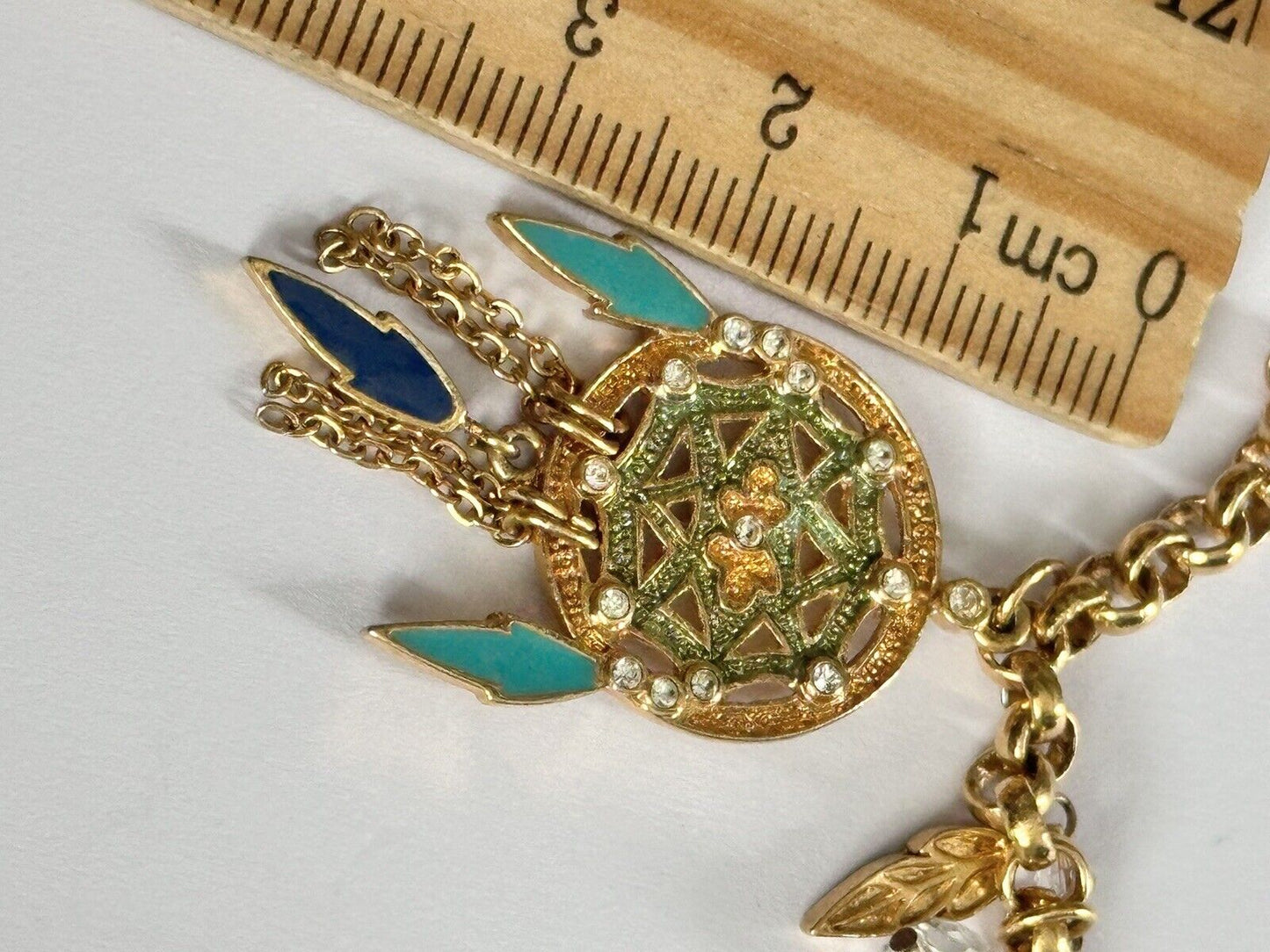 Vintage Dream Catcher Enamel Diamanté Charm Bracelet