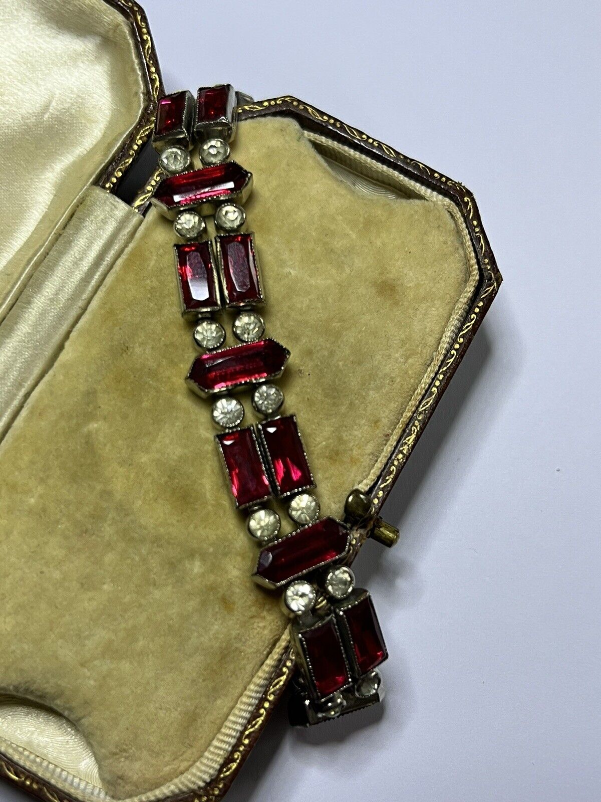 Antique Victorian/Edwardian Red Clear Paste Detailed Metalwork Bracelet