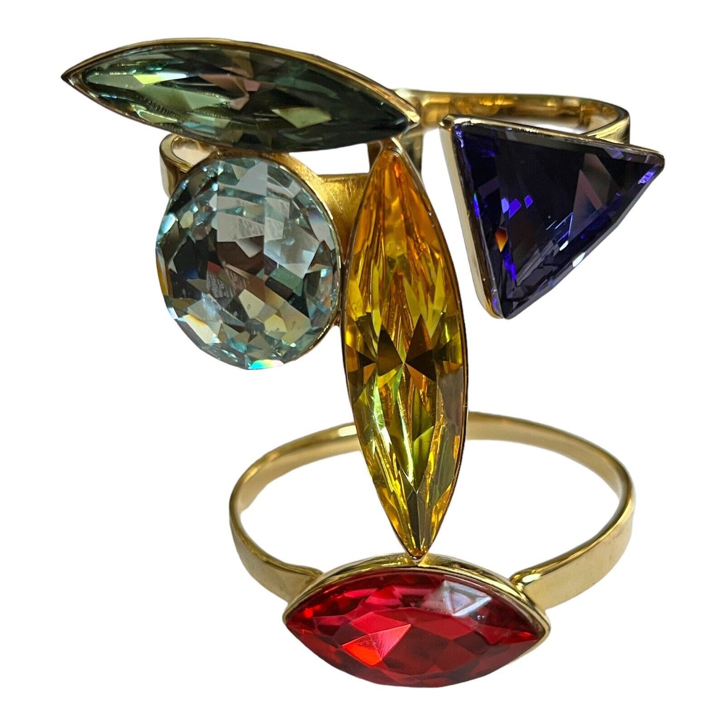 Vintage Double Cuff Gold Plated Statement Multicoloured Diamanté Bracelet