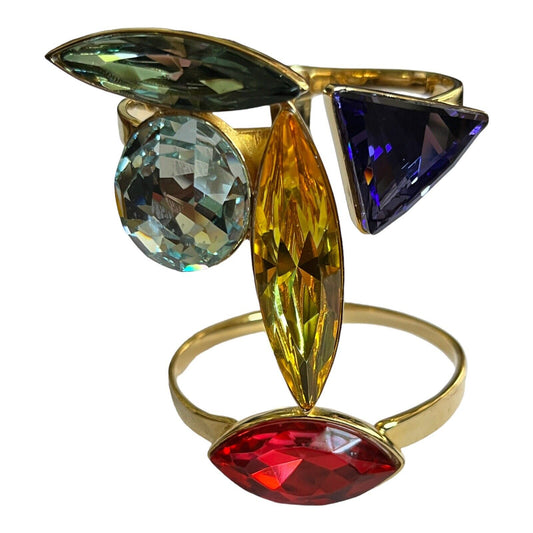Vintage Double Cuff Gold Plated Statement Multicoloured Diamanté Bracelet