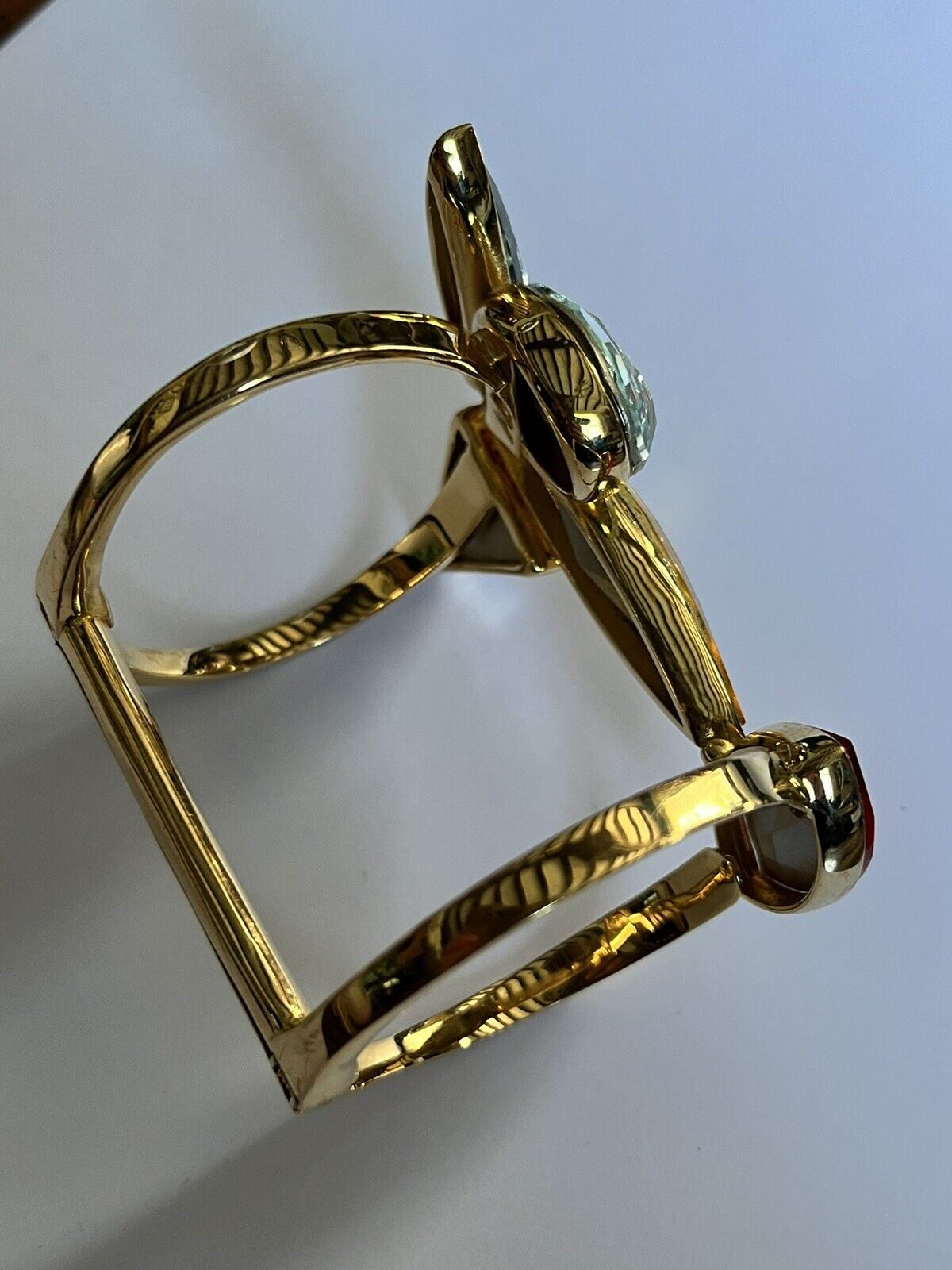 Vintage Double Cuff Gold Plated Statement Multicoloured Diamanté Bracelet