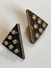 Vintage Triangle Diamanté Clip On Earrings Signed