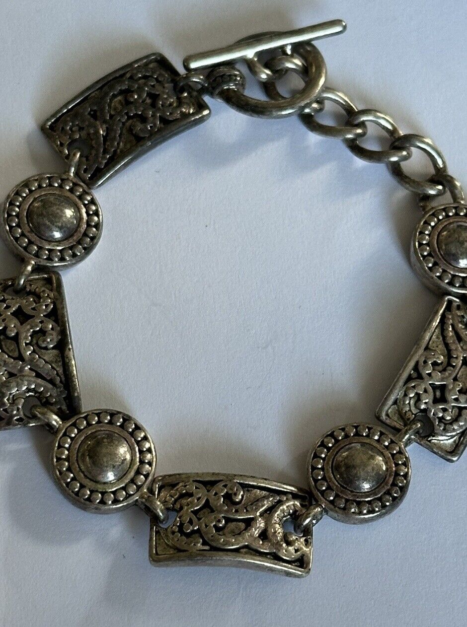 Vintage Silver Tone Etruscan Bracelet Safety Chain