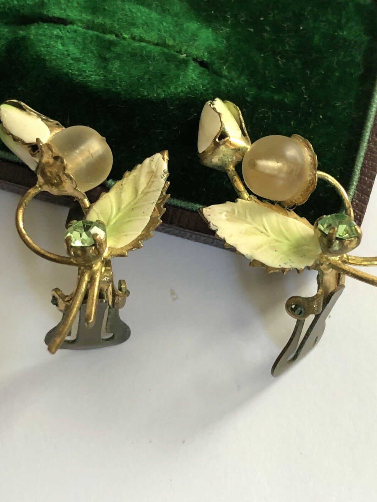 Vintage Early Enamelled Bead Flowers Clip on Earrings