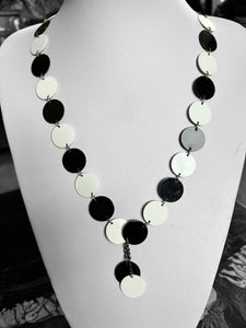 Vintage Black And White Metal Discs Long Length Necklace