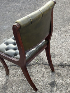 Desk Chair In Green Leather With Buttoned Back.