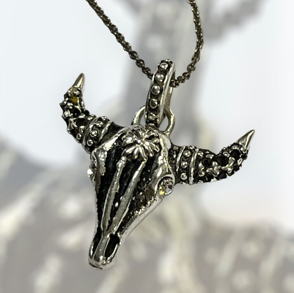 Vintage 925 Bulls Head Diamanté Pendant Brooch