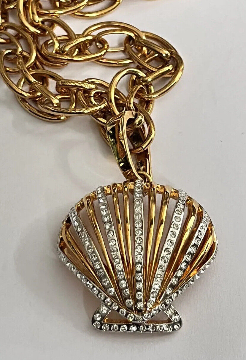 Vintage 1980s Gold Plated Shell Diamanté Statement Necklace