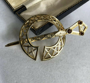 Vintage Gold Plated Celtic Diamanté Brooch Signed