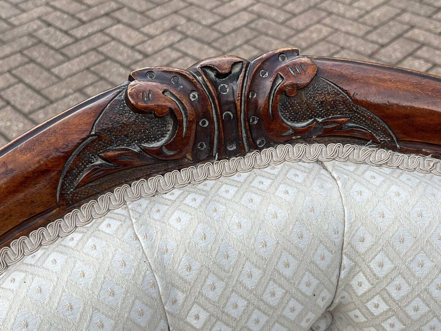 Antique Victorian Mahogany Sofa, Mahogany Frame, Cabriole Legs, Brass Castors