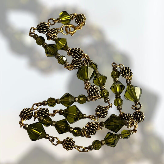 Vintage Gold Tone Green Crystal Necklace