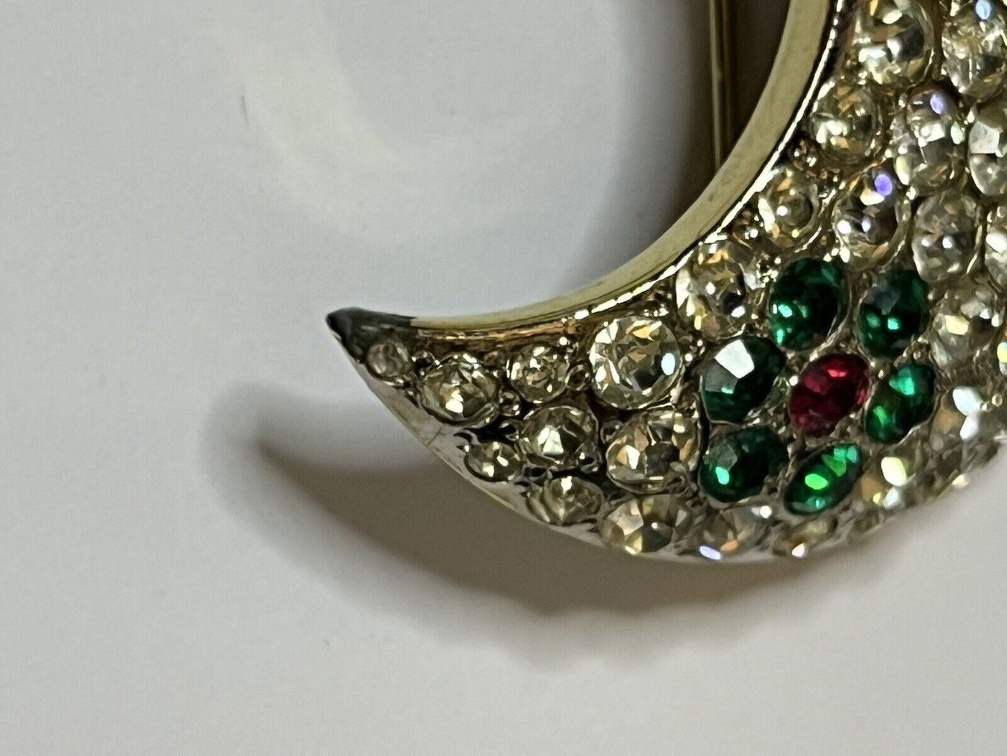 Vintage Half Moon Diamanté Made In Italy Brooch