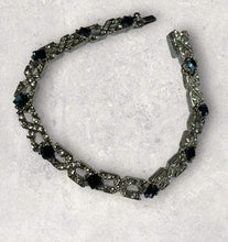 Vintage Silver Tone Clear Blue Diamanté Bracelet