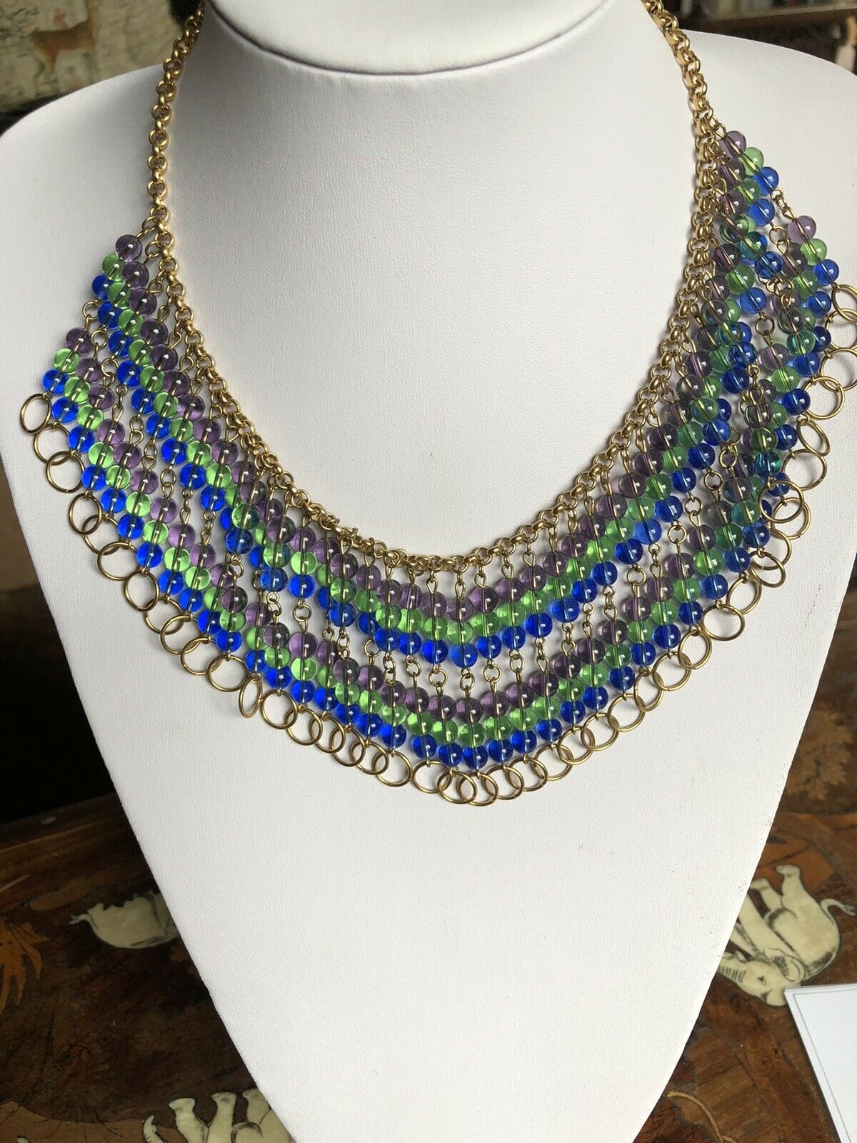 Vintage Glass Bead Statement Waterfall Collar Necklace