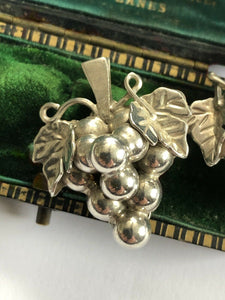 Vintage Silver Taxco Mexico Grape Clip On Earrings