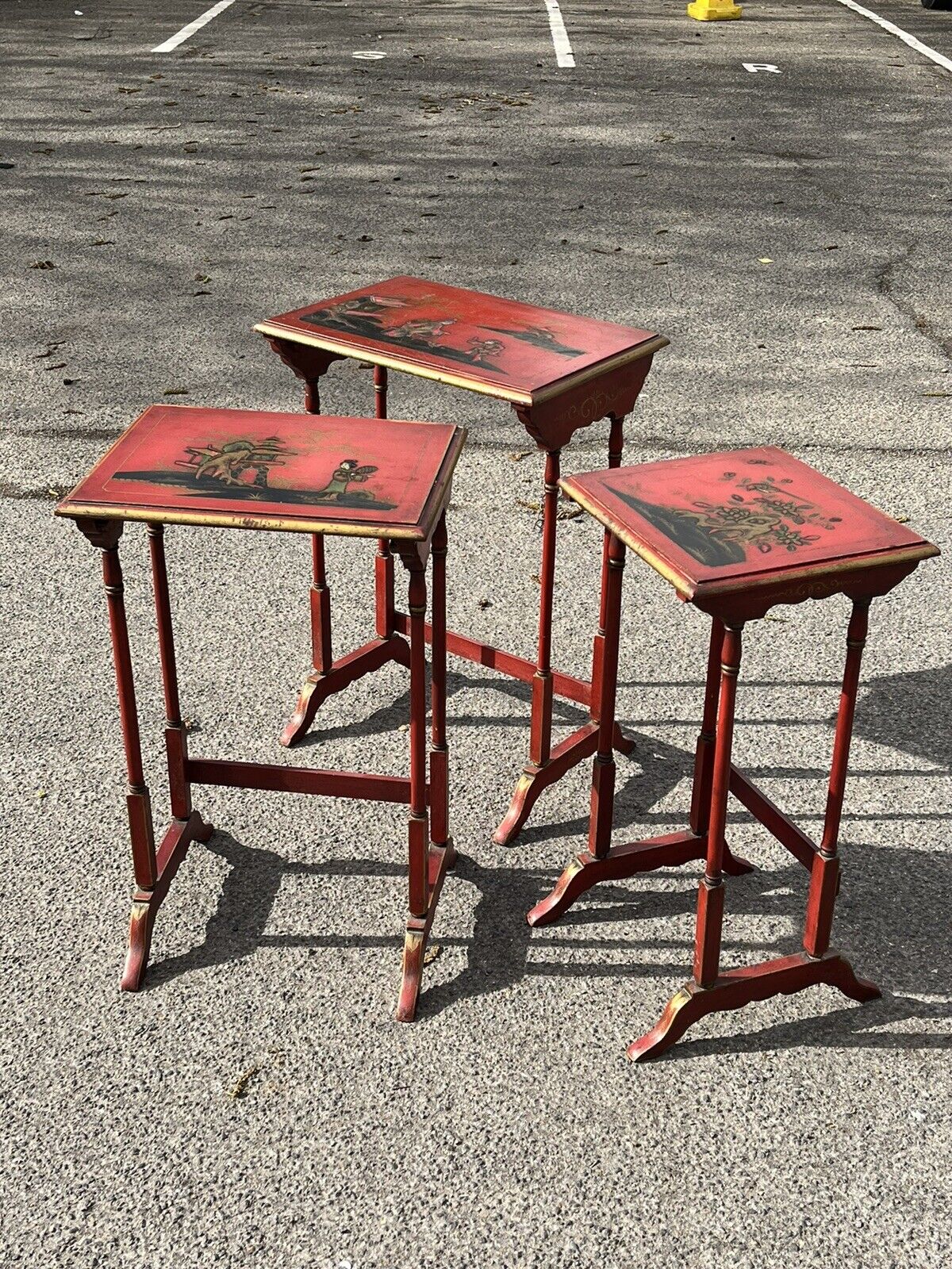 Edwardian Red Lacquered & Japanned Nest Of Tables