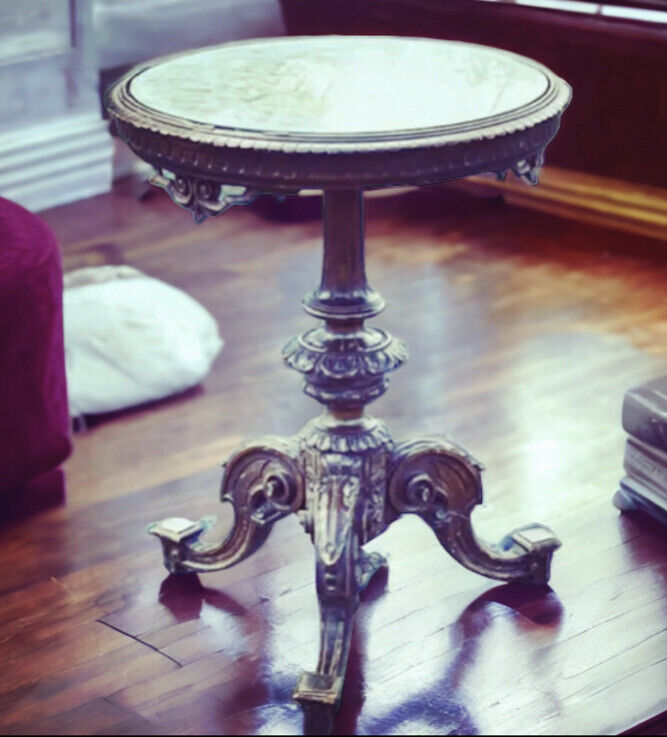 Victorian Lamp Table. Carved Oak With A Tapestry Under Glass Top.