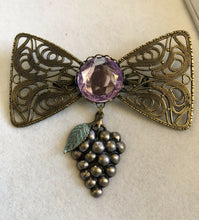 Vintage Large Bow Grapes Etruscan Brooch