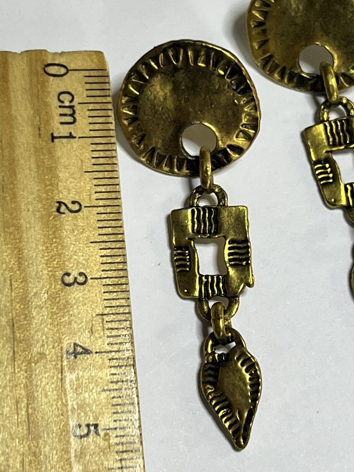 Vintage Etruscan Gold Tone Drop Earrings