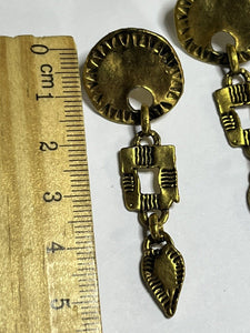 Vintage Etruscan Gold Tone Drop Earrings