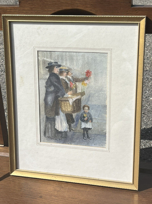London Characters. Framed & Signed Watercolour By Ray Ross. “Flower Seller “