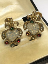 Vintage Gold Tone Hearts Diamanté Screwback Earrings