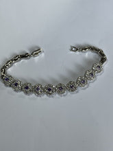 Vintage Rhodium Plated Purple Clear Diamanté Flowers Bracelet New Old Stock