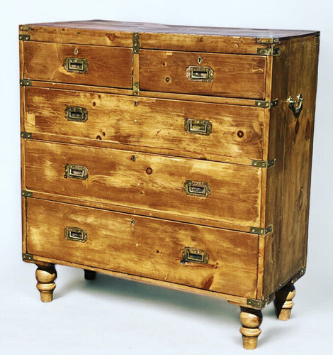 Pine Campaign Style Chest. Military Chest. With Brass Handles & Brass Bound.