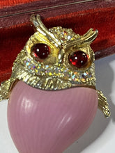 Vintage Gold Tone Pink Red Statement Owl Brooch