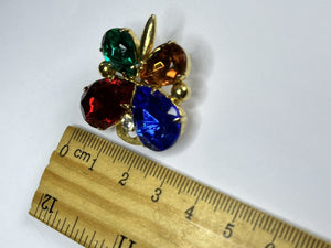 Vintage 1980s Statement Butterfly Multicoloured Diamante Clip On Earrings